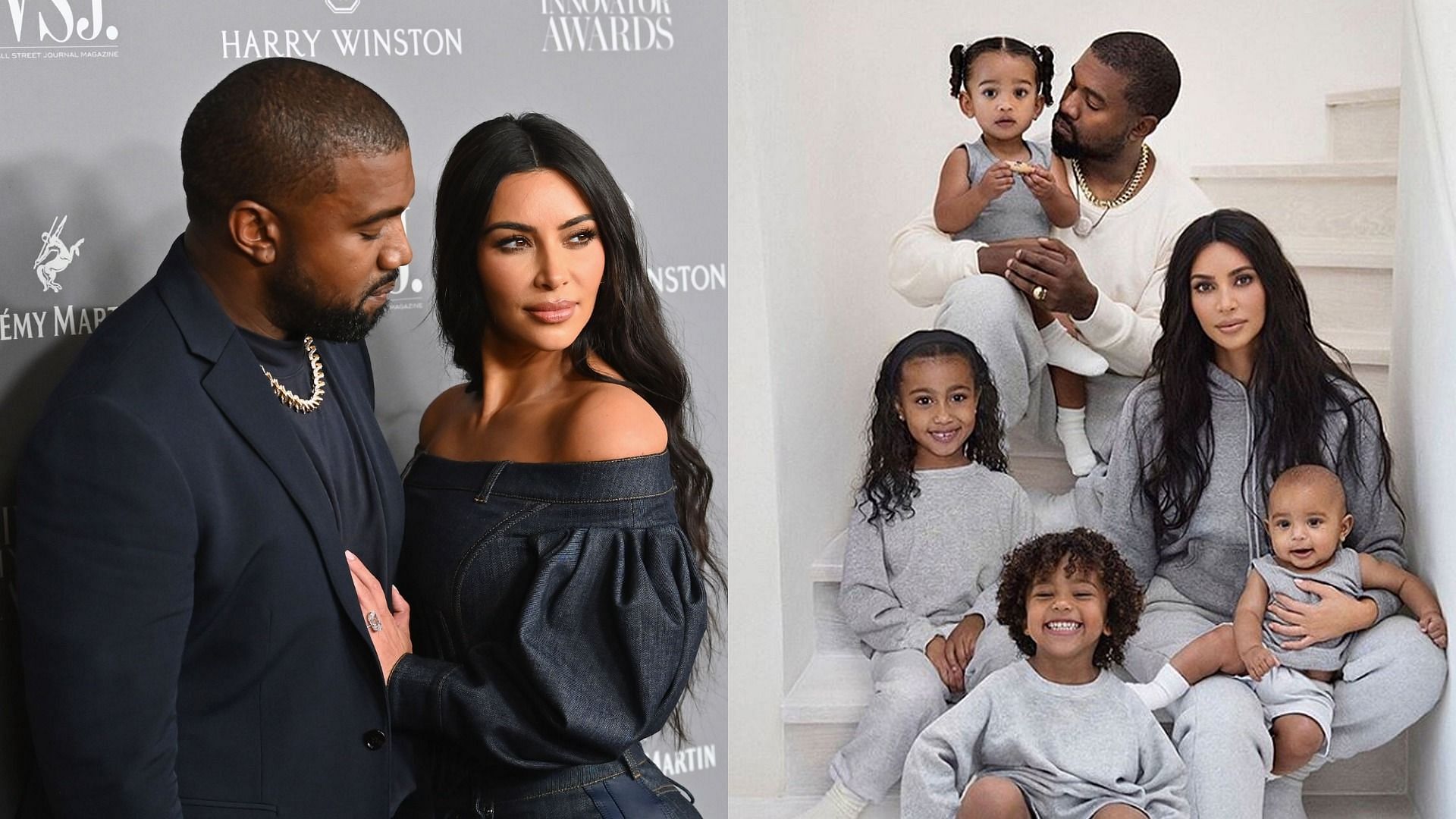 Kanye West, Kim Kardashian and their children (Images via Angela Weiss/Getty and @kimkardashian/Instagram)