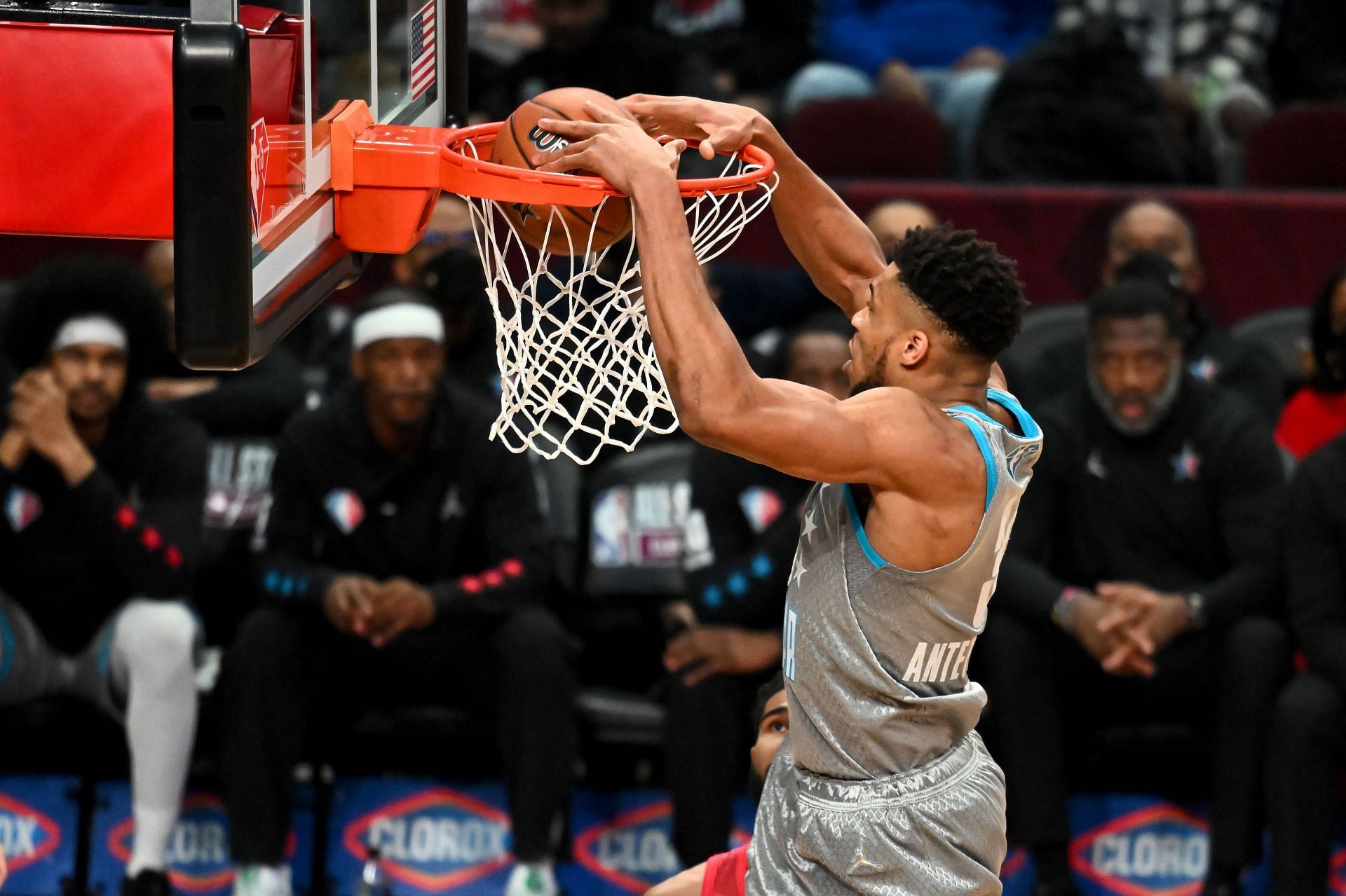 Giannis Antetokounmpo dunking during the 2022 NBA All-Star Game