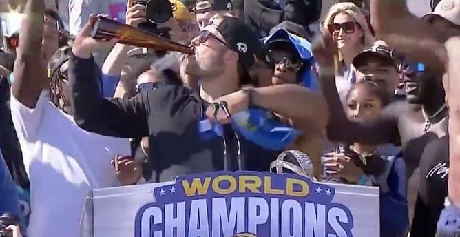 WATCH: Drunk Matthew Stafford channels inner Tom Brady during Rams' Super Bowl parade