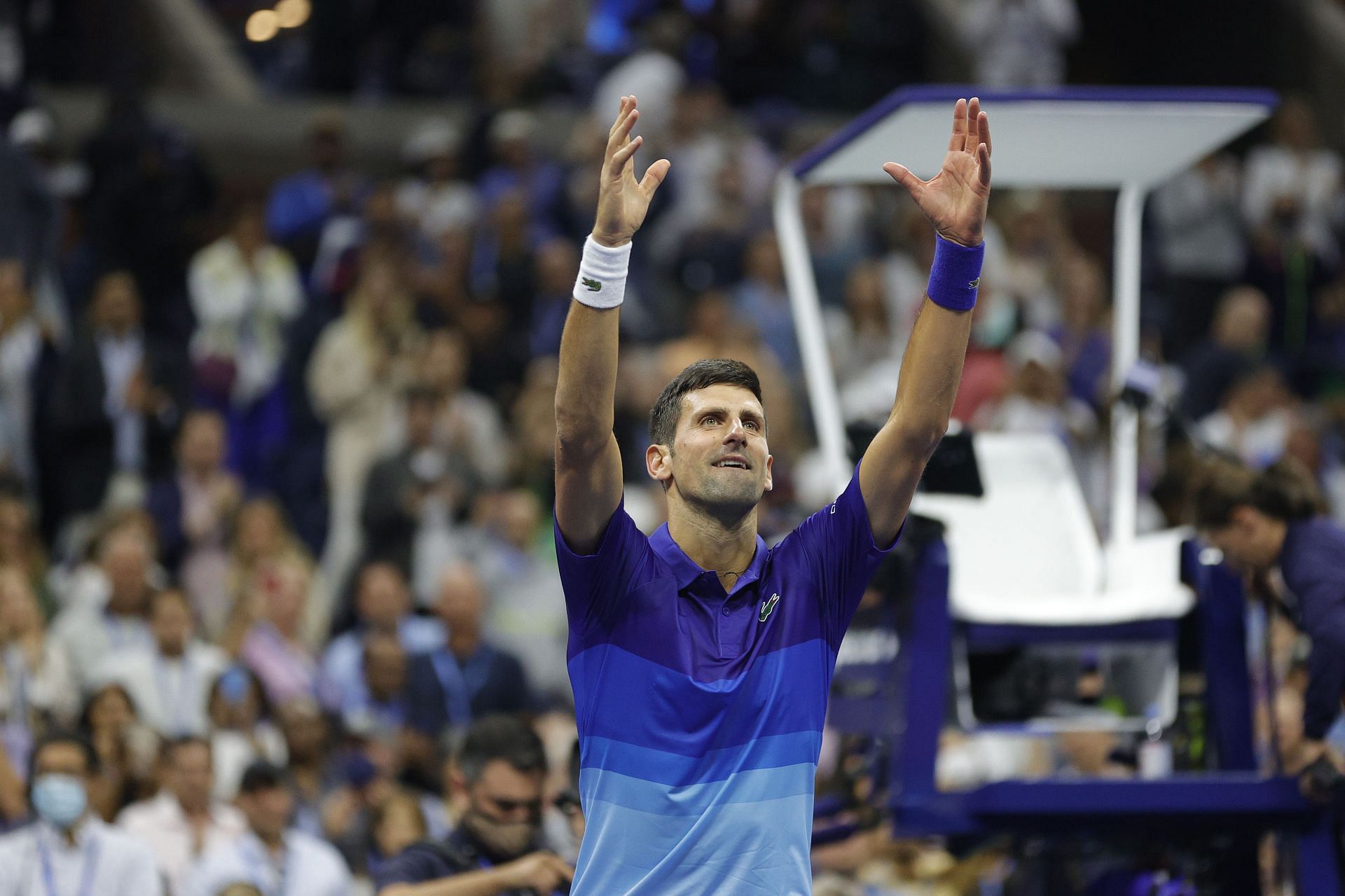 Novak Djokovic celebrates at the 2021 US Open