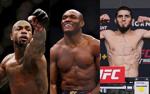 Bobby Green [left], Kamaru Usman [center], Islam Makhachev [right]