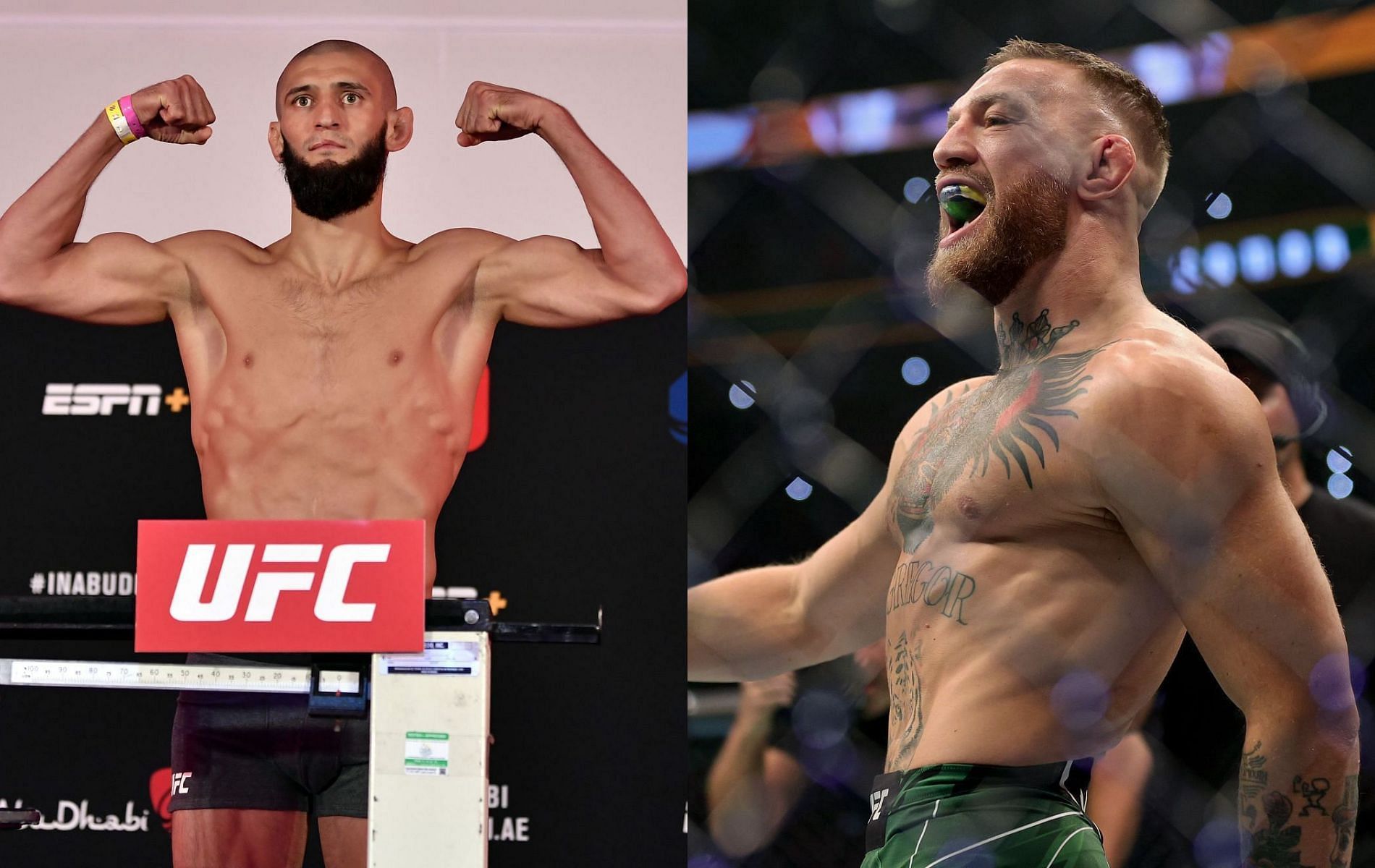 Khamzat Chimaev (left) &amp; Conor McGregor (right)