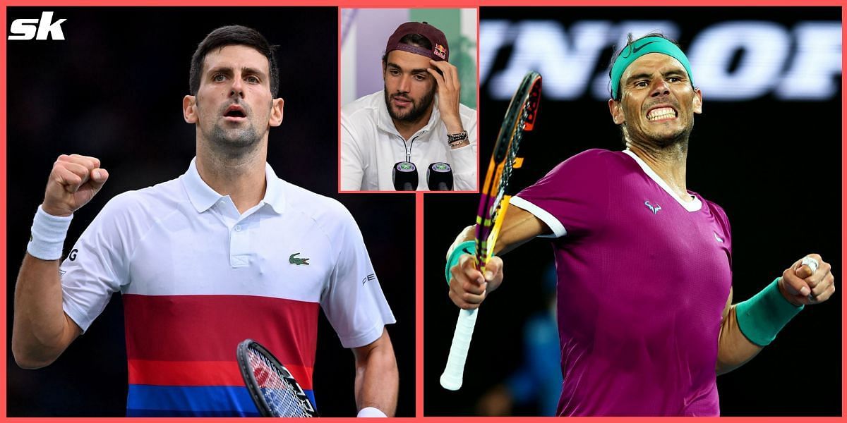 (L-R) Novak Djokovic, Matteo Berrettini and Rafael Nadal