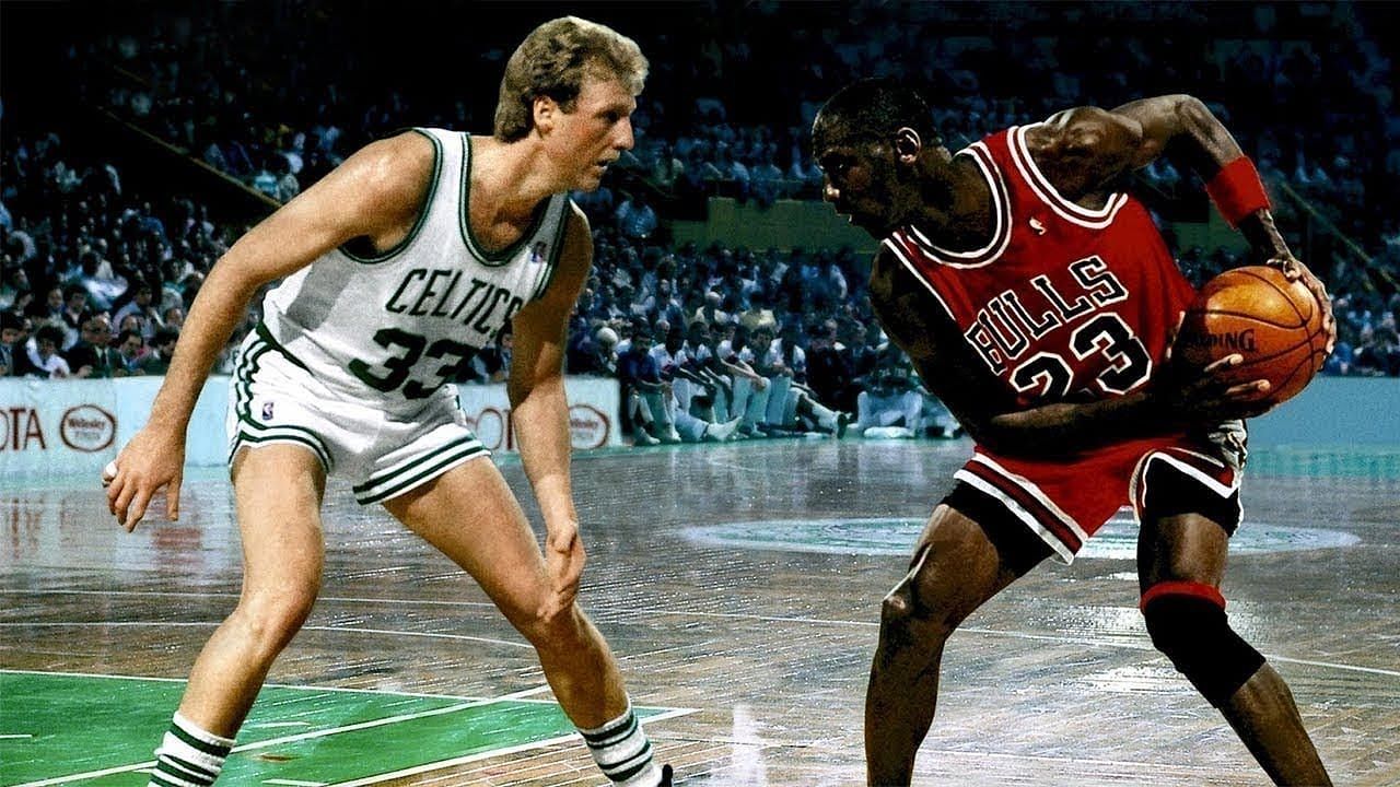 Larry Bird and Michael Jordan. (Photo: Courtesy of BTM Basketball Time Machine/YouTube)
