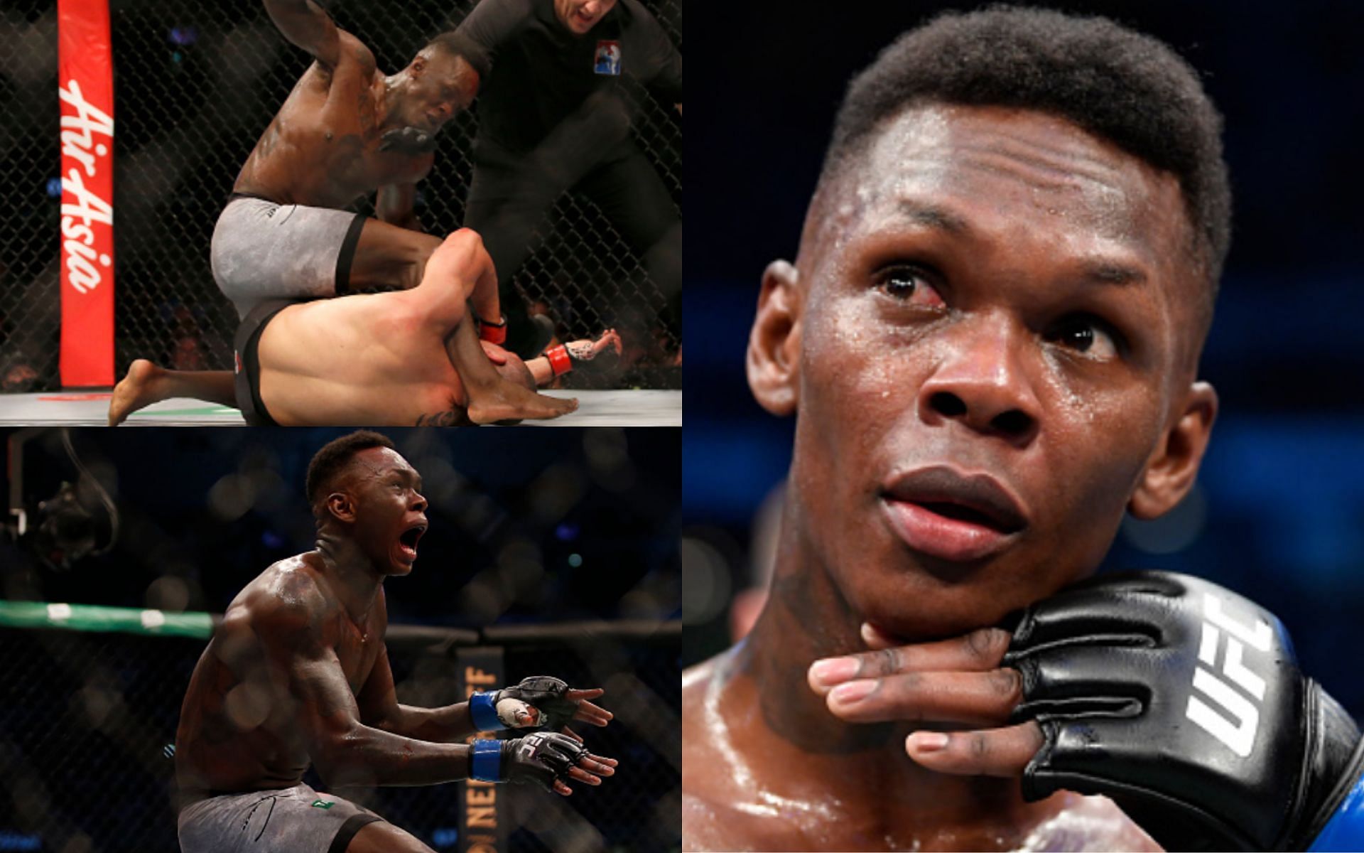 Adesanya vs. Whittaker at UFC 243 (top and bottom left); Israel Adesanya (right)