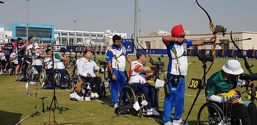 India's Harvinder Singh in action in recurve men's open qualification. (PC: PCI)