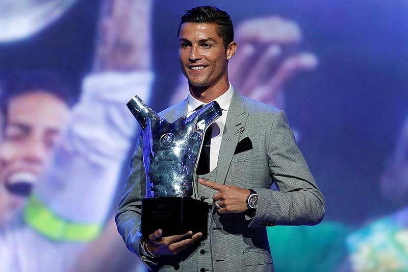 Cristiano Ronaldo winning the 2016-17 player of the year