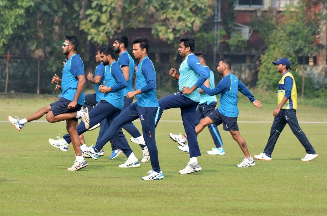 Bengal team during a training session at JU Second campus ground in Kolkata [Credits: CAB]