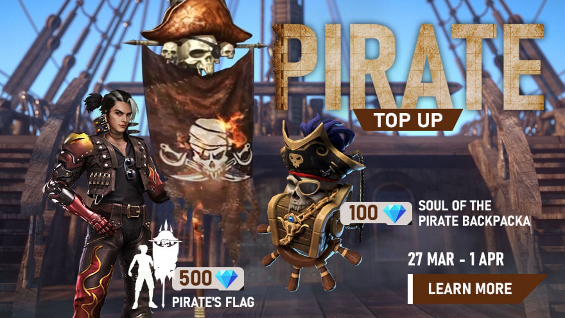 قدم المطورون جلد حقيبة الظهر عبر & quot؛ Pirate Top Up & quot؛  طريق العودة في عام 2020 (الصورة من Garena)