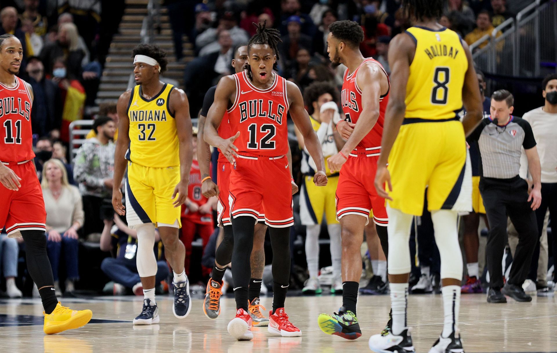 A detailed view of the shoes of Chicago Bulls forward Patrick Williams (44)  during the second half against the Charlotte Hornets at the Spectrum  Center.