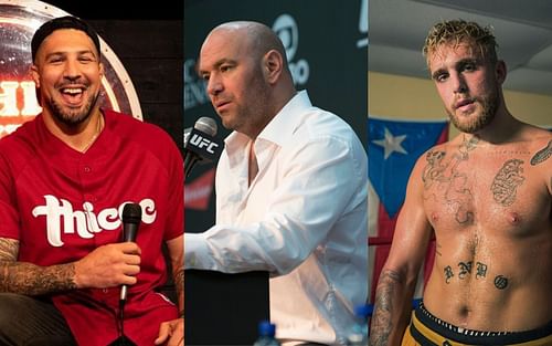 (L to R) Brendan Schaub via Instagram @brendanschaub, Dana White via Getty and Jake Paul via Instagram @jakepaul