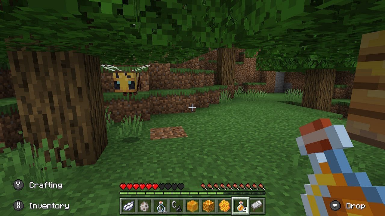 Players can drink the honey bottle, which will restore hunger. Image via Minecraft.