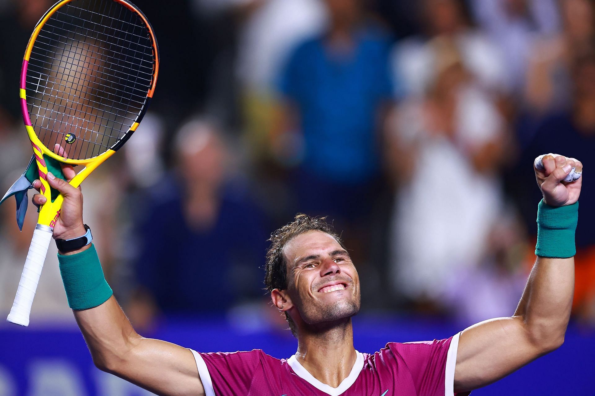 Rafael Nadal celebrates after defeating Daniil Medvedev in Acapulco