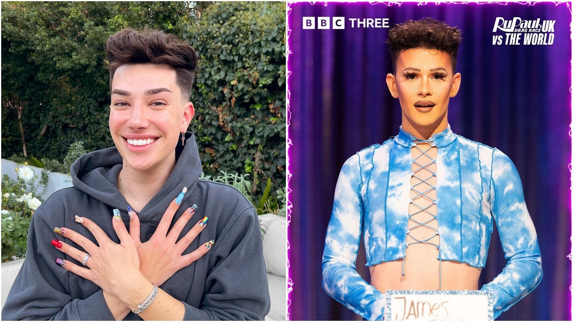 Contestant dresses up as James Charles for Snatch Game challenge on RuPaul&rsquo;s Drag Race (Image via @jamescharles and @janeyjacke/Instagram)