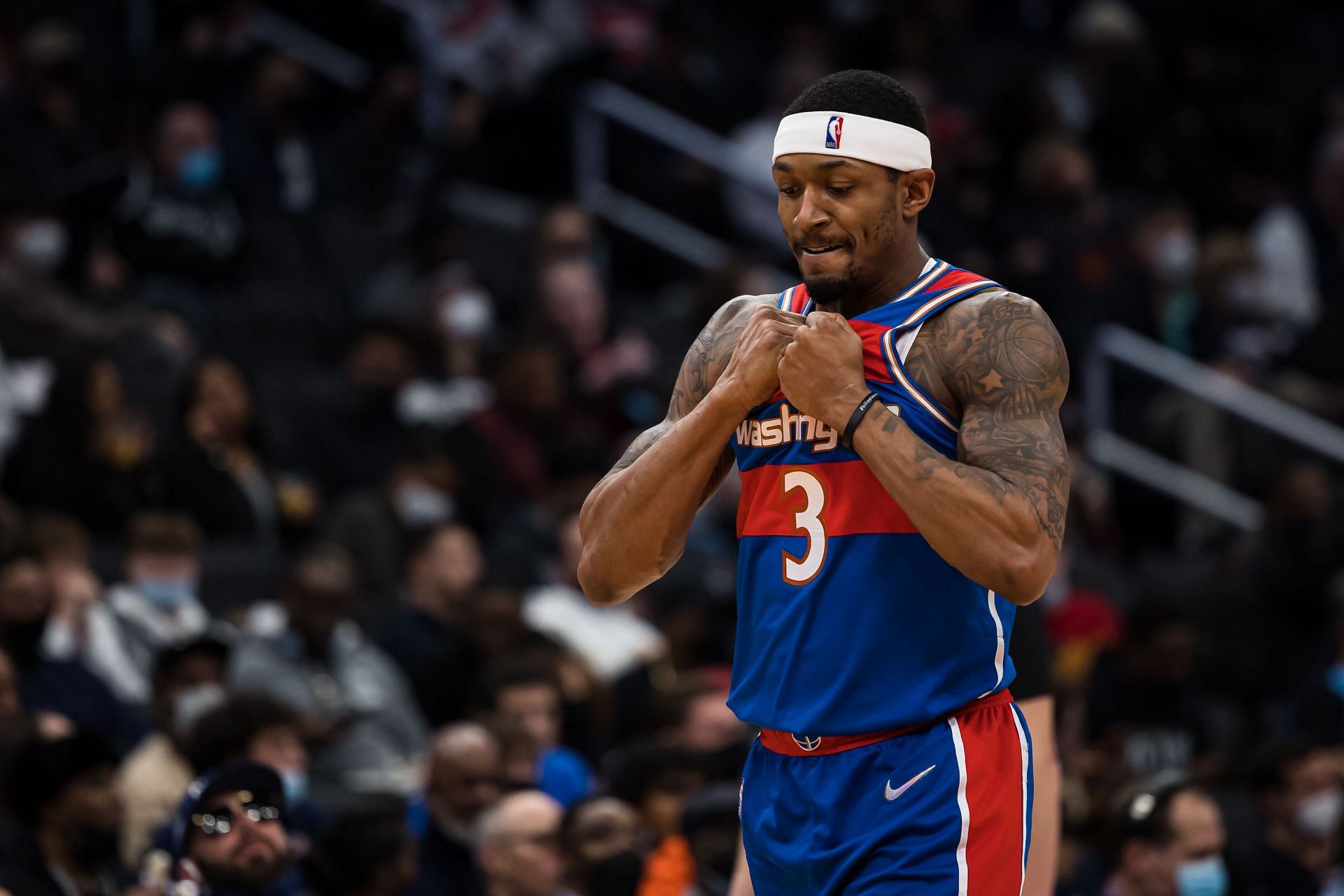 Bradley Beal reacts to a play