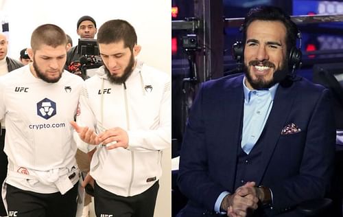 Khabib Nurmagomedov (left), Islam Makhachev (center) & Kenny Florian (right) [Image Credits- @khabib_nurmagomedov & @kennyflorian on Instagram]