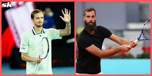 Daniil Medvedev (L) and Benoit Paire