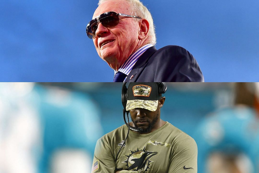Cowboys owner Jerry Jones and former Dolphins head coach Brian Flores