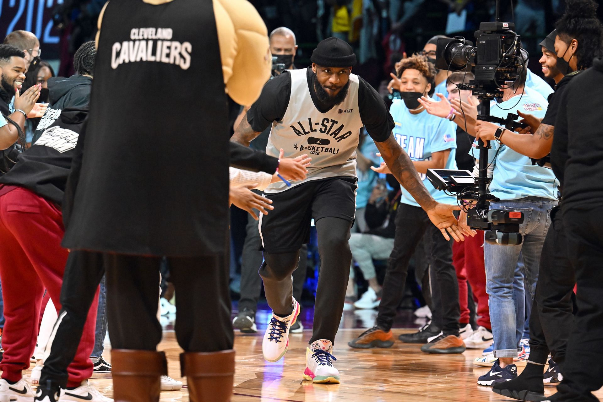 LeBron James #6 of Team LeBron celebrates during the NBA All-Star practice