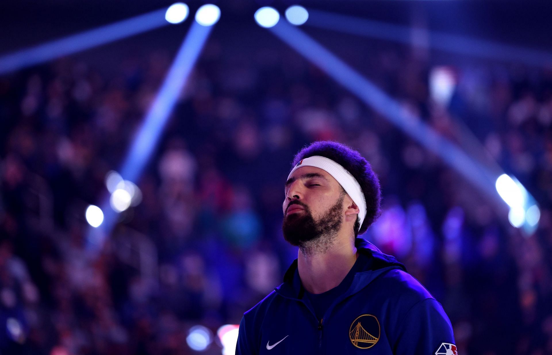 Klay Thompson at the team introduction of a Golden State Warriors' game