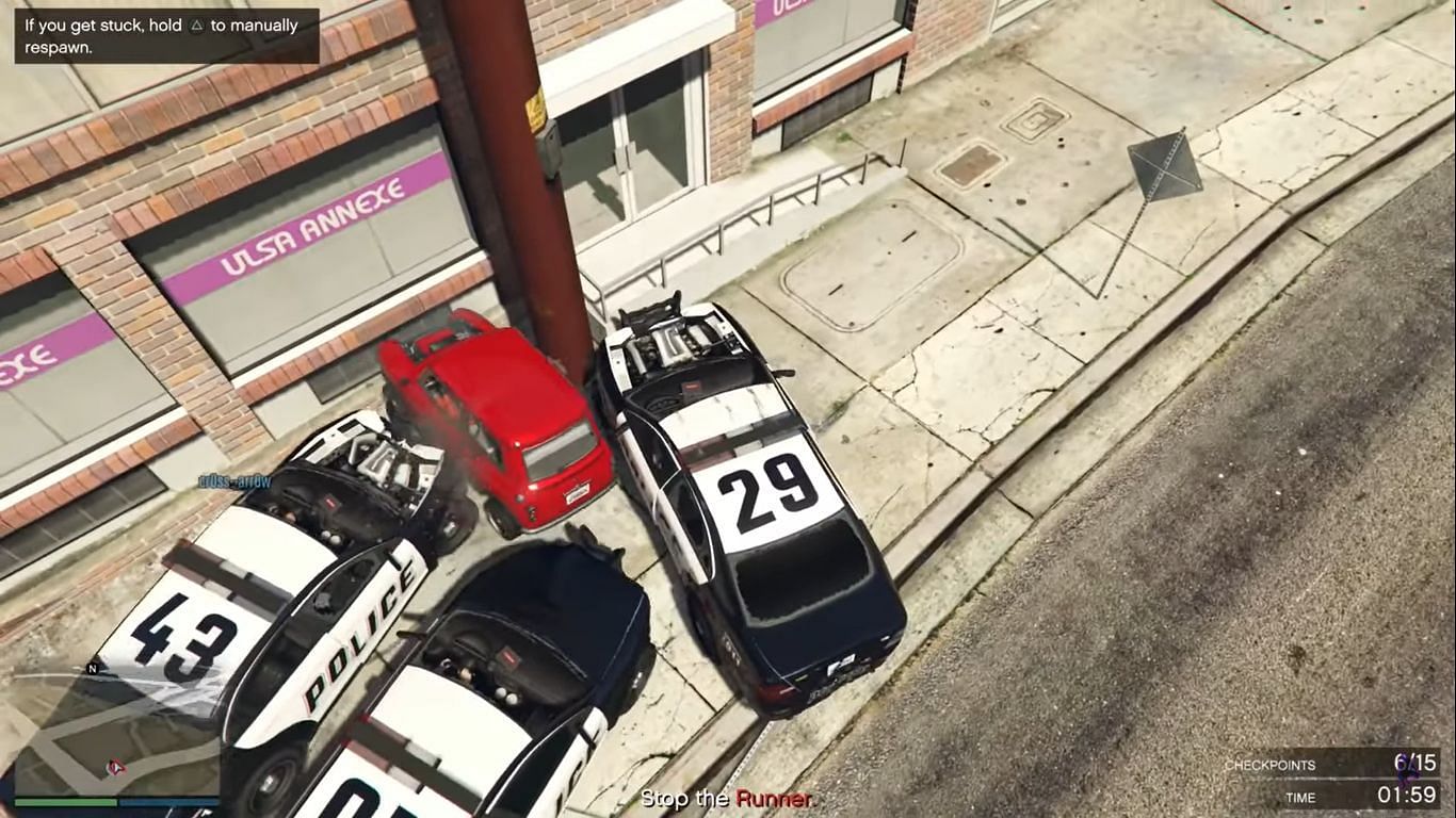 Runner gets stuck with no way out in GTA Online (Image via YouTube @Bawsarnold)