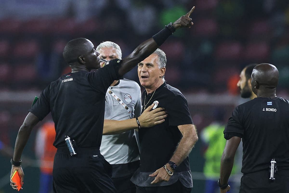 Carlos Queiroz is sent to the stands during Egypt&#039;s game against Cameroon (cred: Evening Standard)