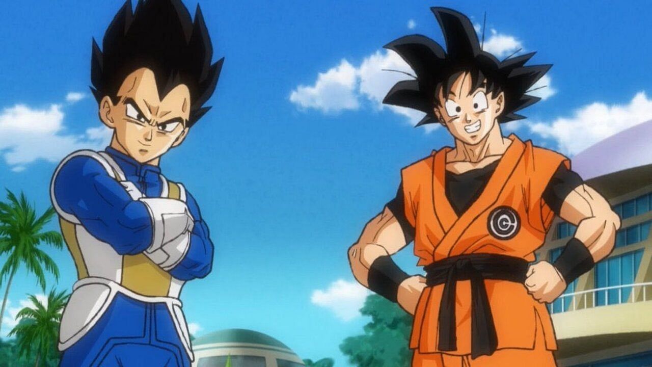 Vegeta (left) and Goku (right) as seen in the Resurrection &#039;F&#039; film (Image via Toei Animation)