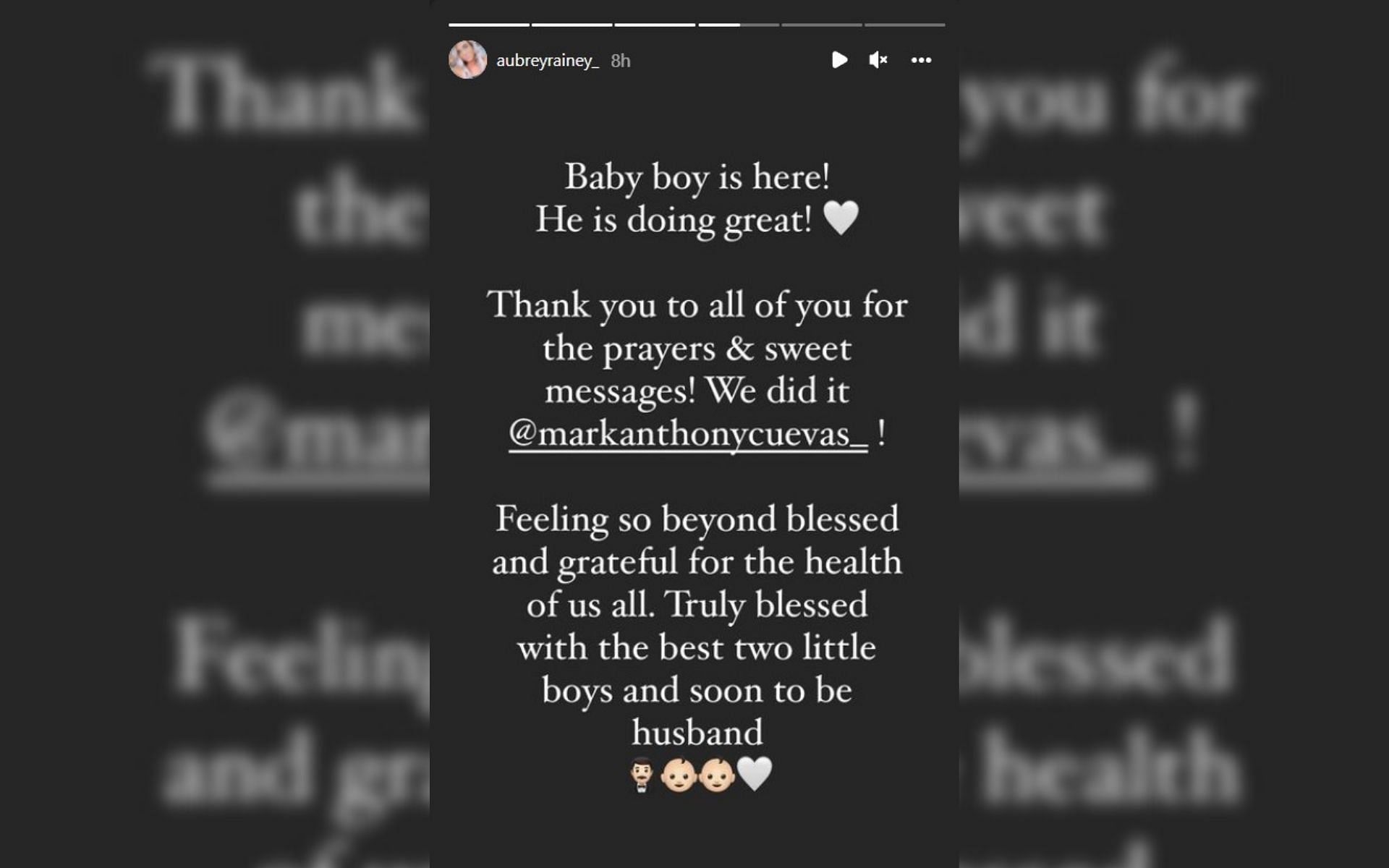 Aubrey&#039;s story about the birth of the couple&#039;s second son (Image via aubreyrainey_/Instagram)