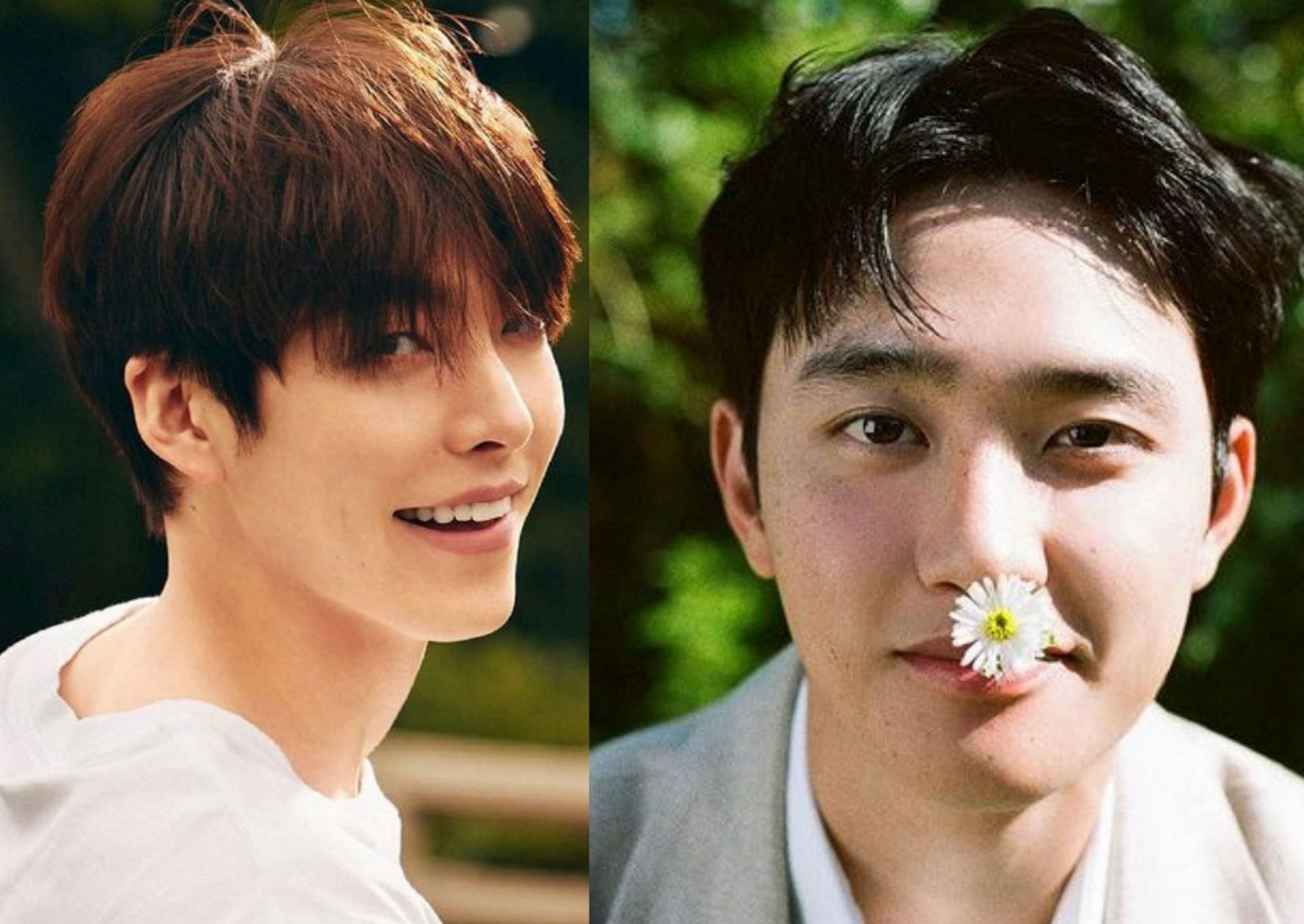 A still of the two celebrities (Image via Instagram/@_kimwoonim/@weareone.exo)