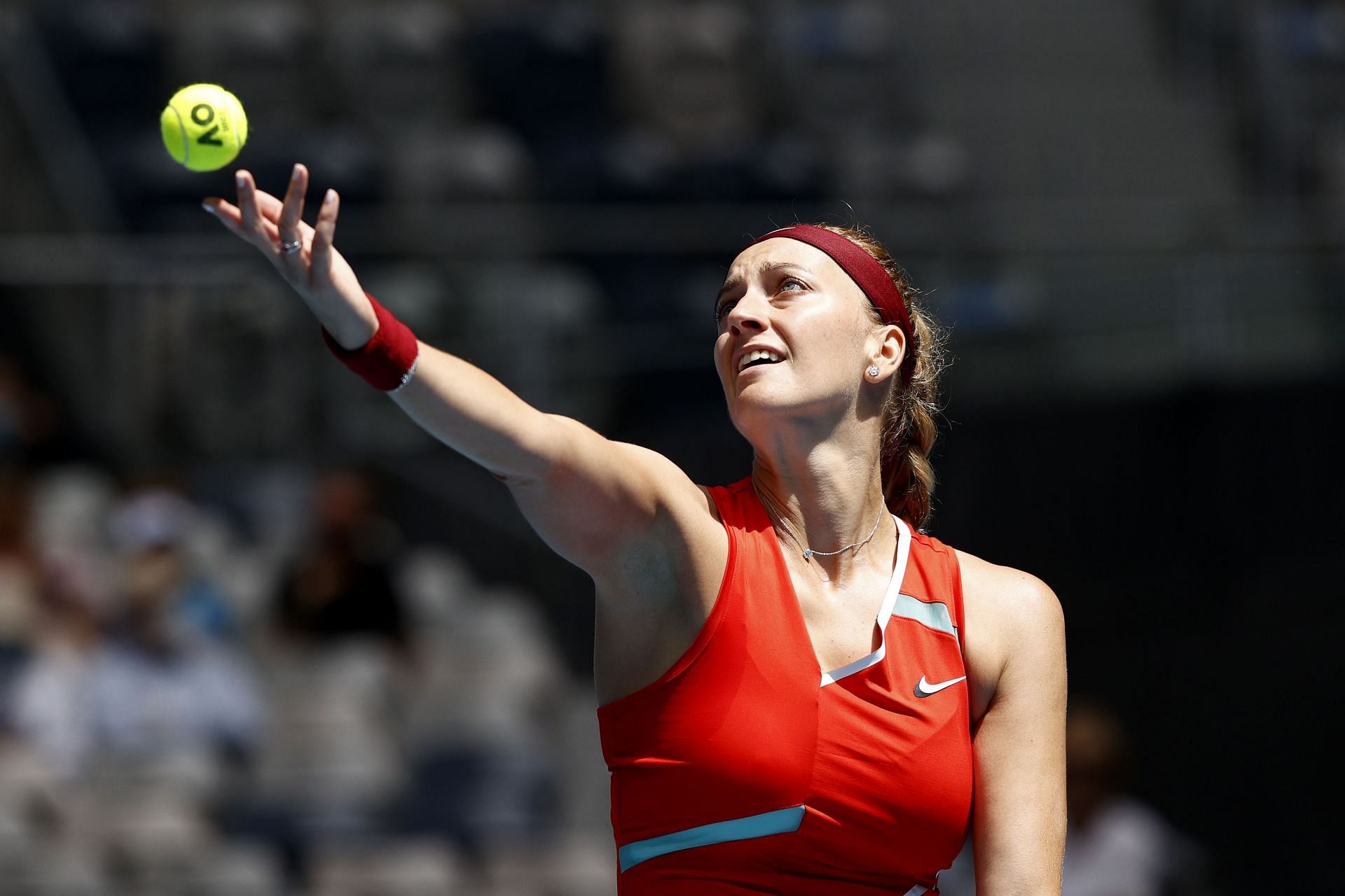Kvitova serving at 2022 Australian Open.