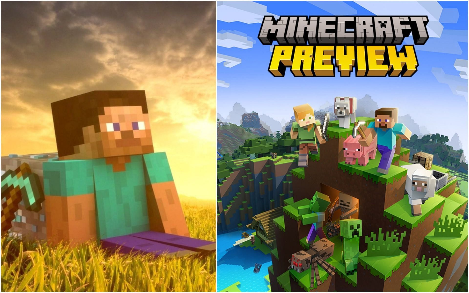 Steve looks on as Minecraft Preview is introduced (Image via Wallpaper Flare and Mojang)