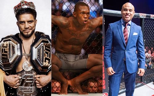 Henry Cejudo (left), Israel Adesanya (middle) and Ali Abdelaziz (right)