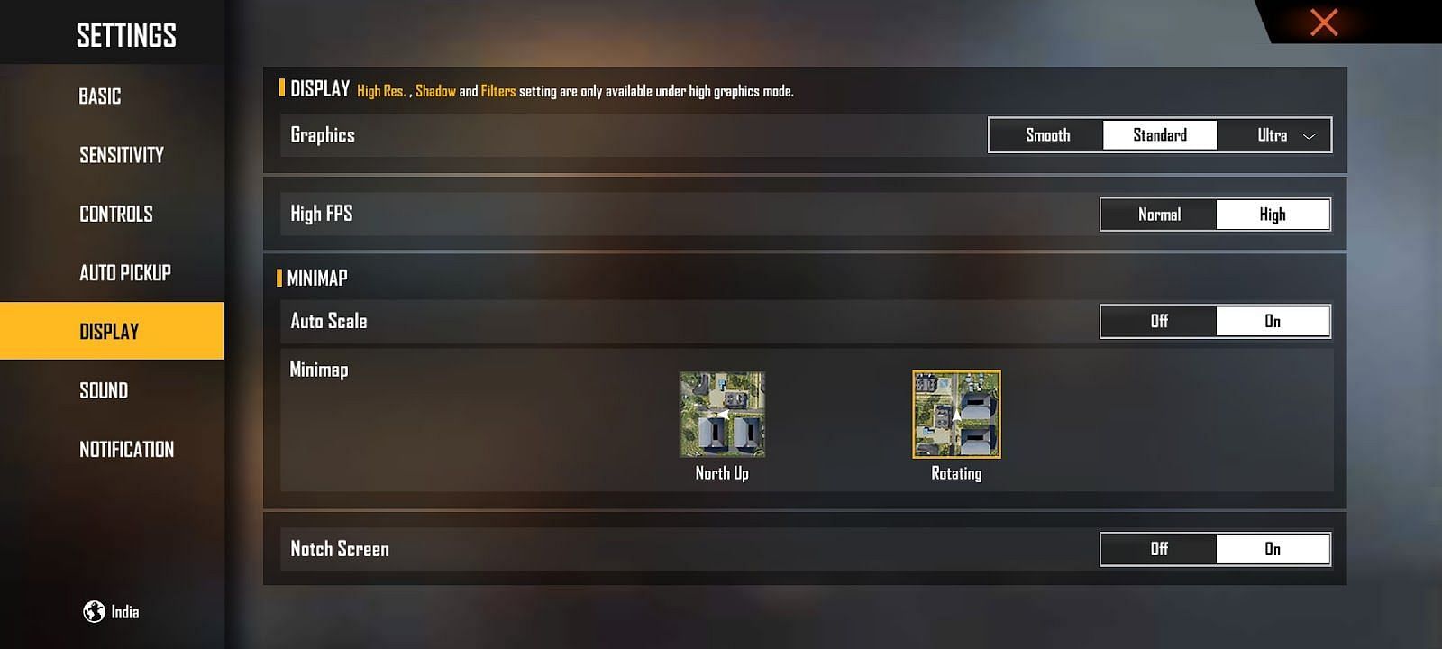 Display settings in Free Fire (Image via Garena)