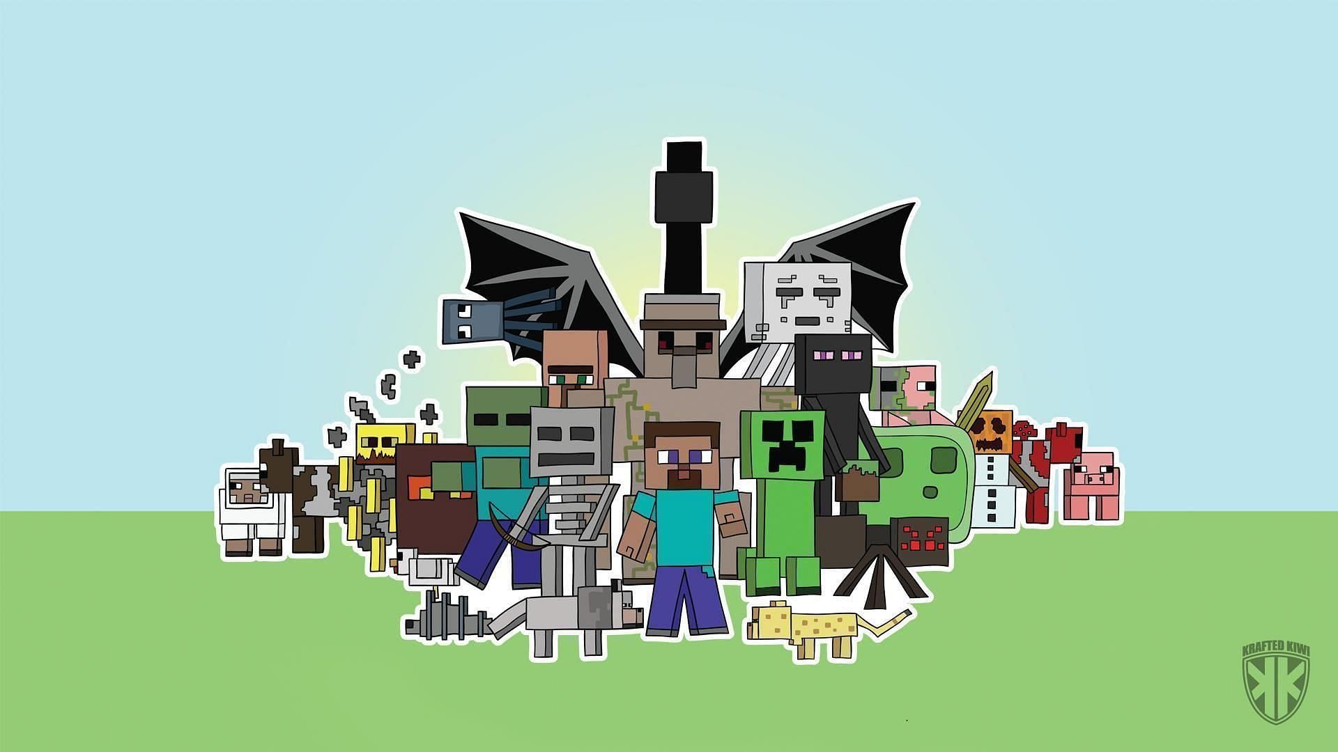 Most mobs in Minecraft displayed (Image via Minecraft)