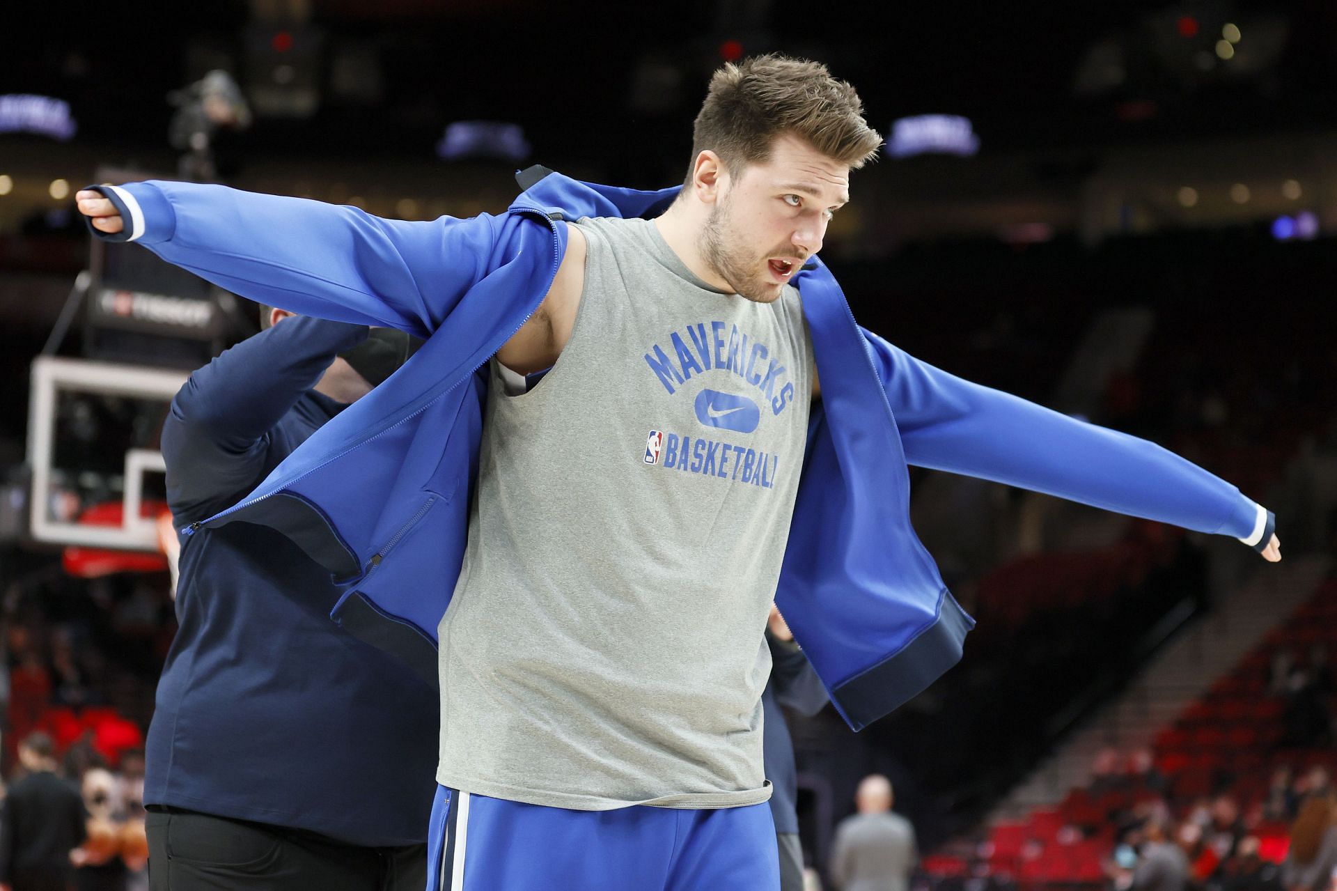 Dallas Mavericks superstar Luka Doncic warms up before a game