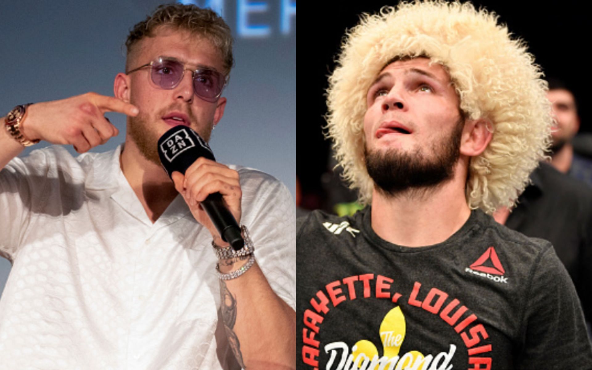 Jake Paul (left); Khabib Nurmagomedov (right)