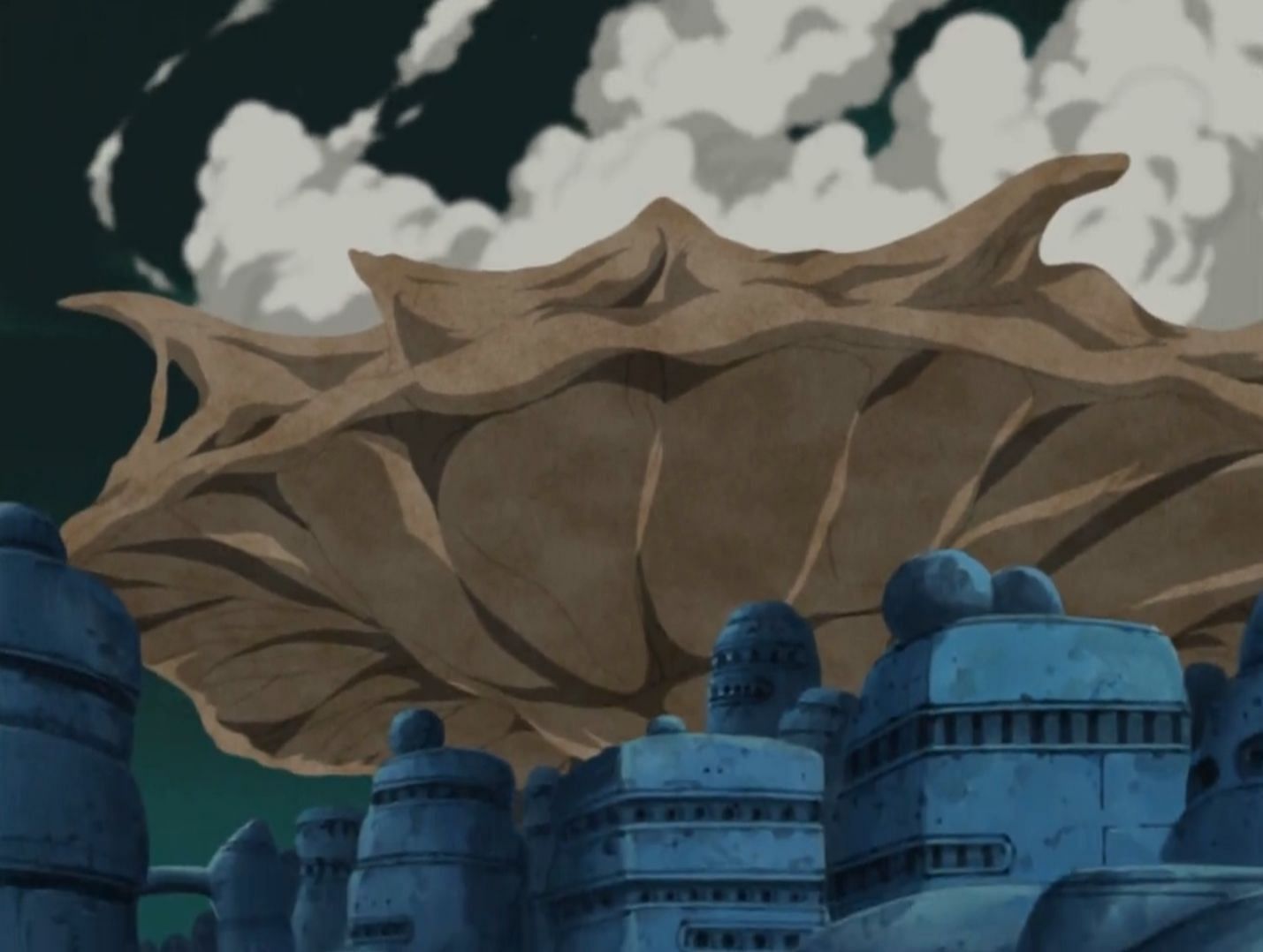 Pictured: Gaara's giant sand wall protecting his village (Image via Studio Pierrot)