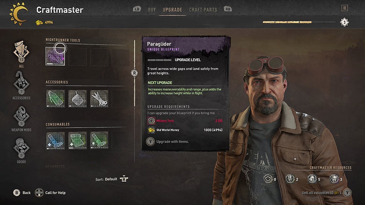 A Craftmaster will upgrade your paraglider for a price in Dying Light 2 (Image via Techland)