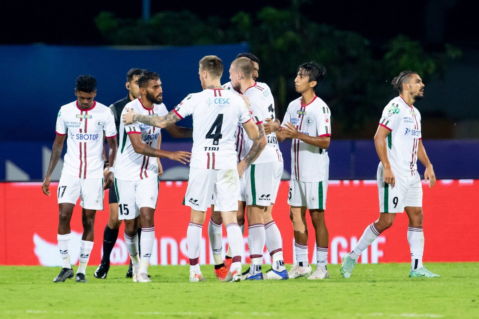 ATK Mohun Bagan players celebrating after their win against Hyderabad FC. (Image Courtesy: ISL Media)