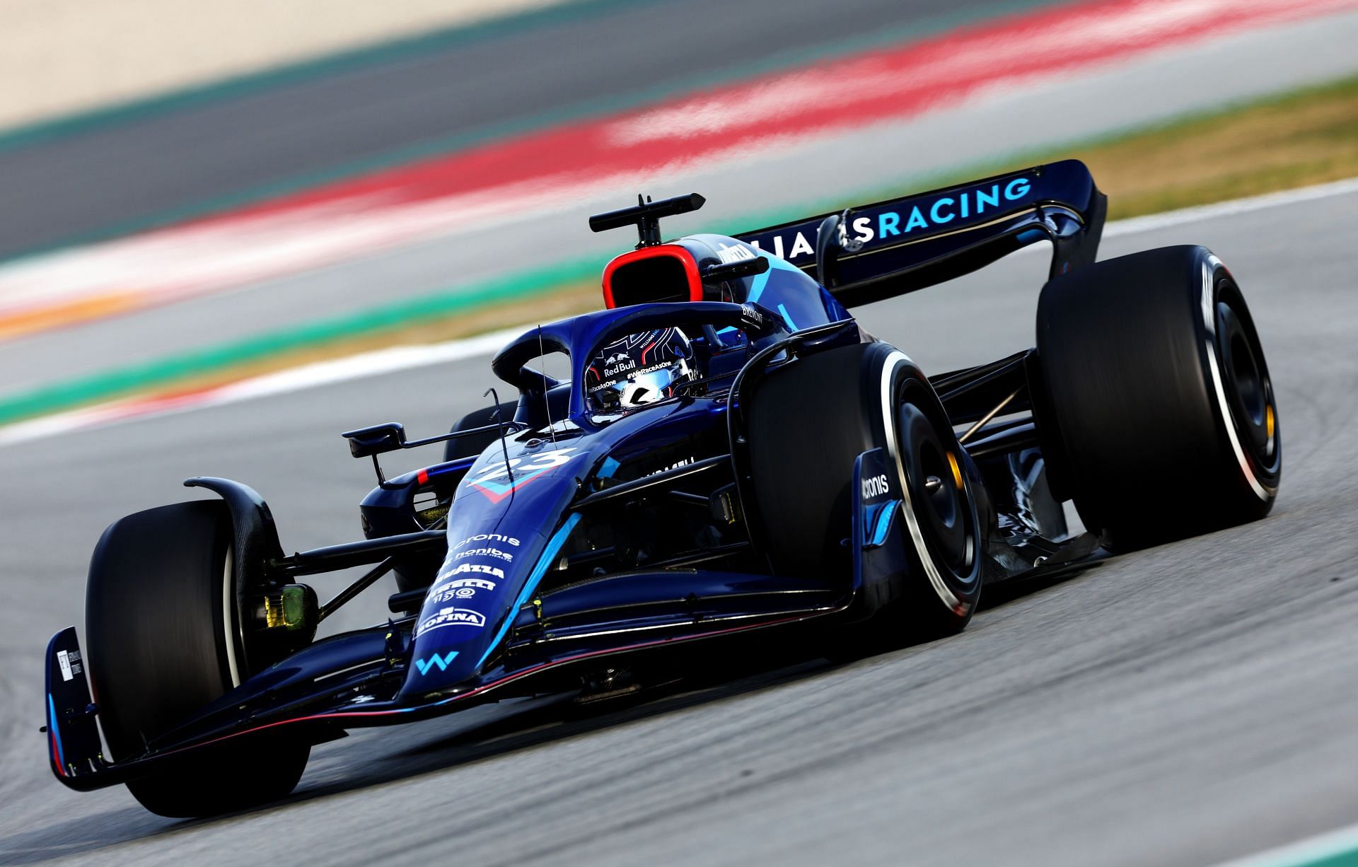 Alexander Albon (#23) drives the Williams FW44 on day 1 of Barcelona pre-season test