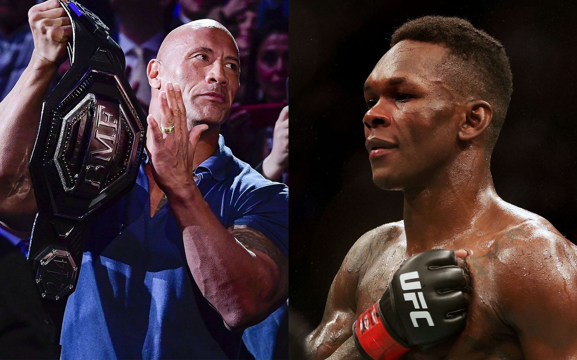 &#039;The Rock&#039; Dwayne Johnson (left) and Israel Adesanya (right)