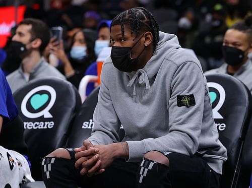 Cam Reddish of the New York Knicks looks on from the bench against the Atlanta Hawks on Jan. 15 in Atlanta, Georgia.