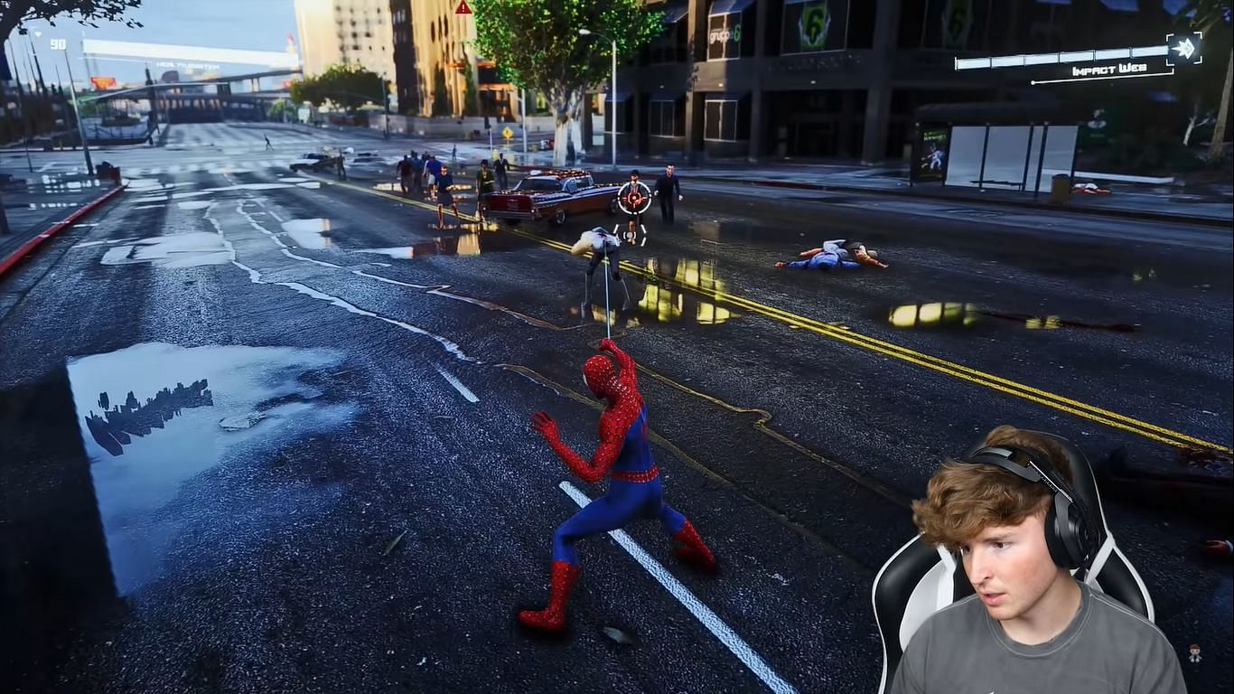 Spider-Man tests out his webs on zombies (Image via YouTube @Caylus)