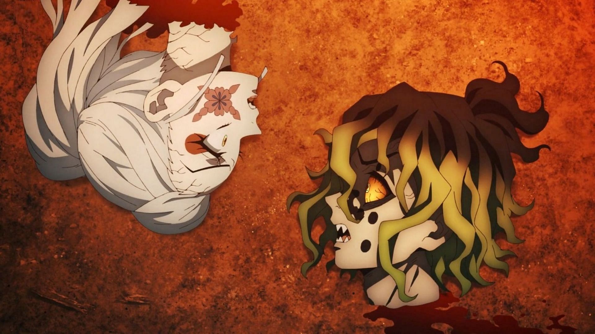 Gyutaro and Daki&#039;s severed heads in Demon Slayer (Image via Ufotable)