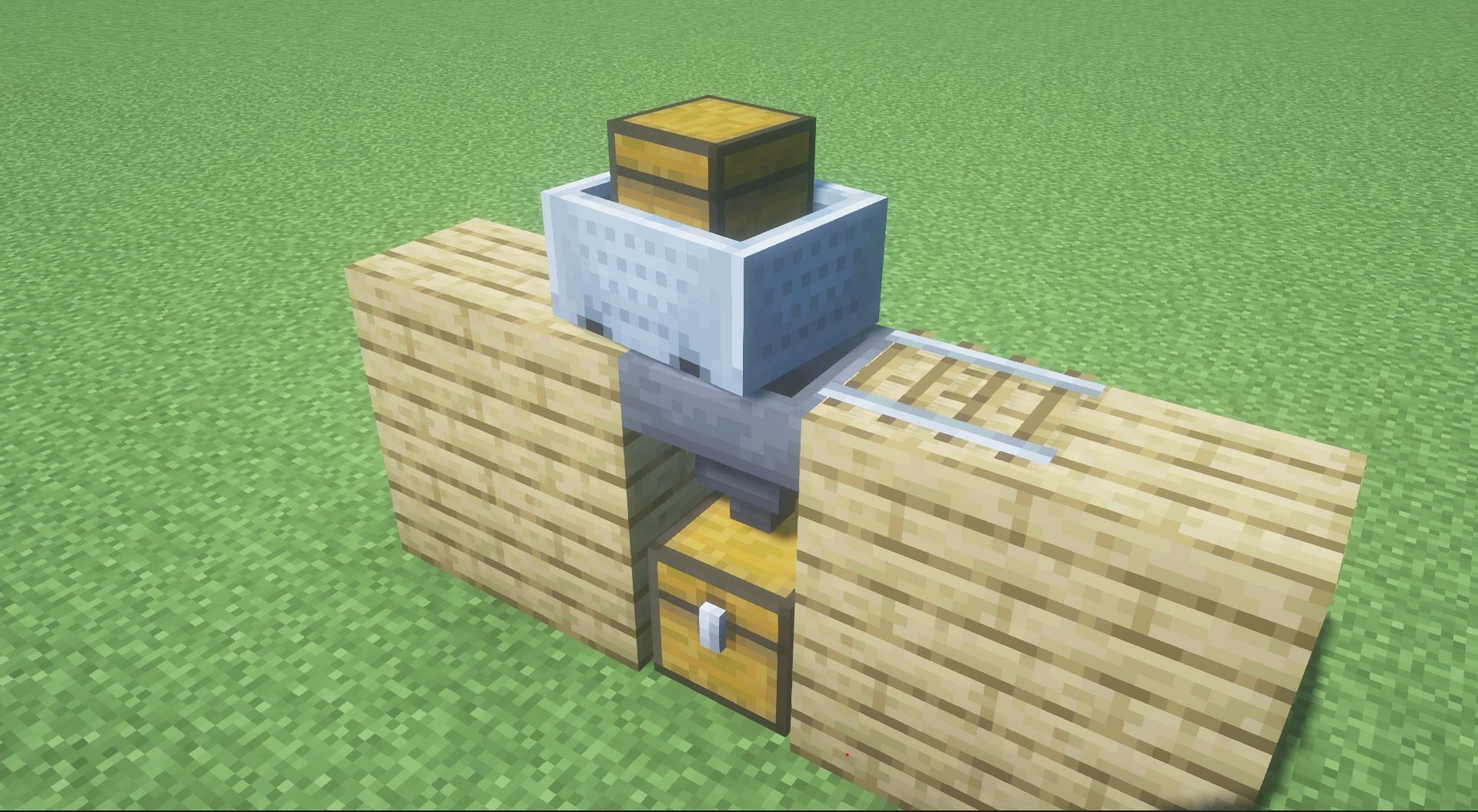 Push the minecart with chest onto the hopper to transfer the item (Image via Mojang)