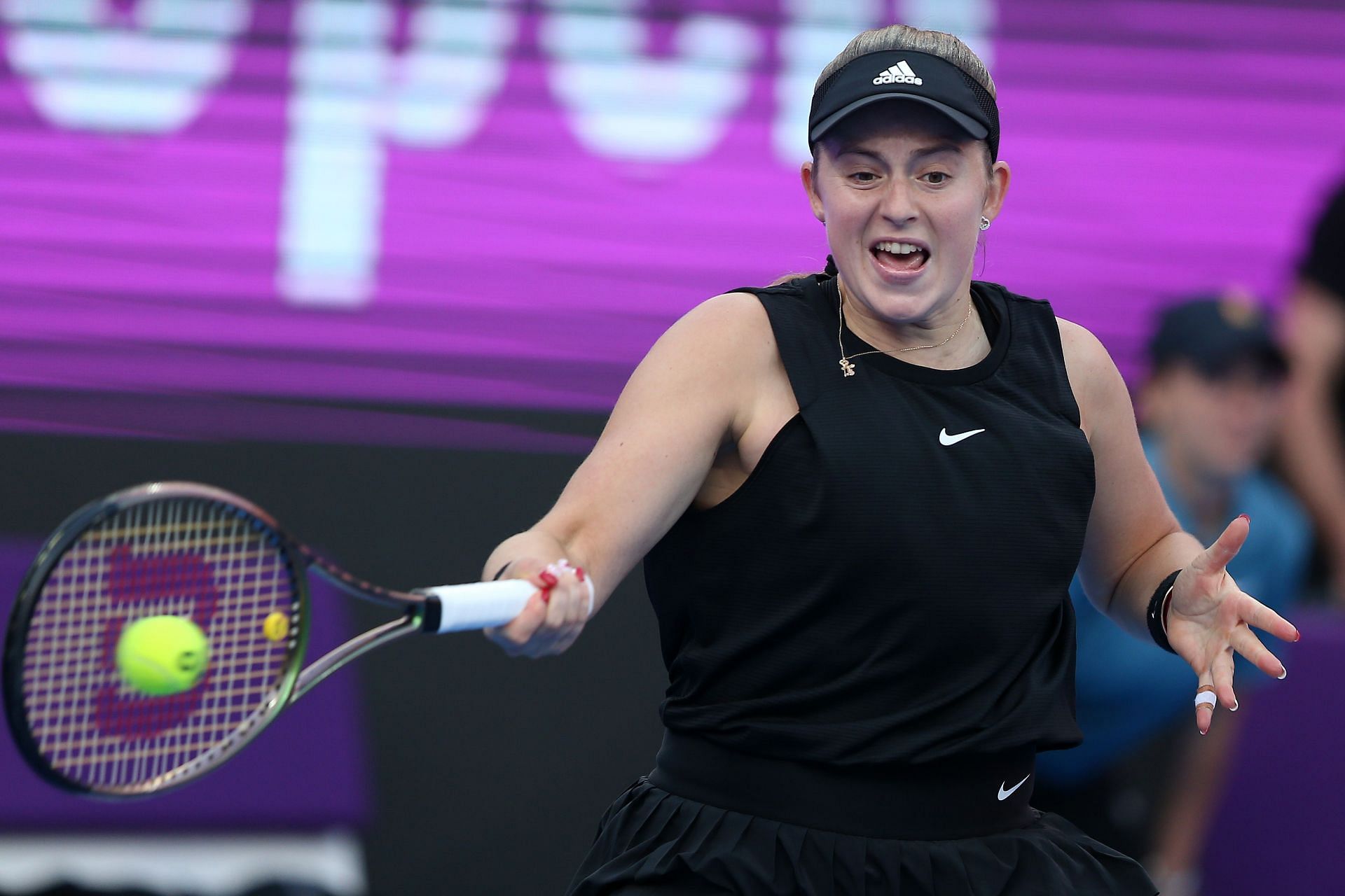 Jelena Ostapenko in action in Doha