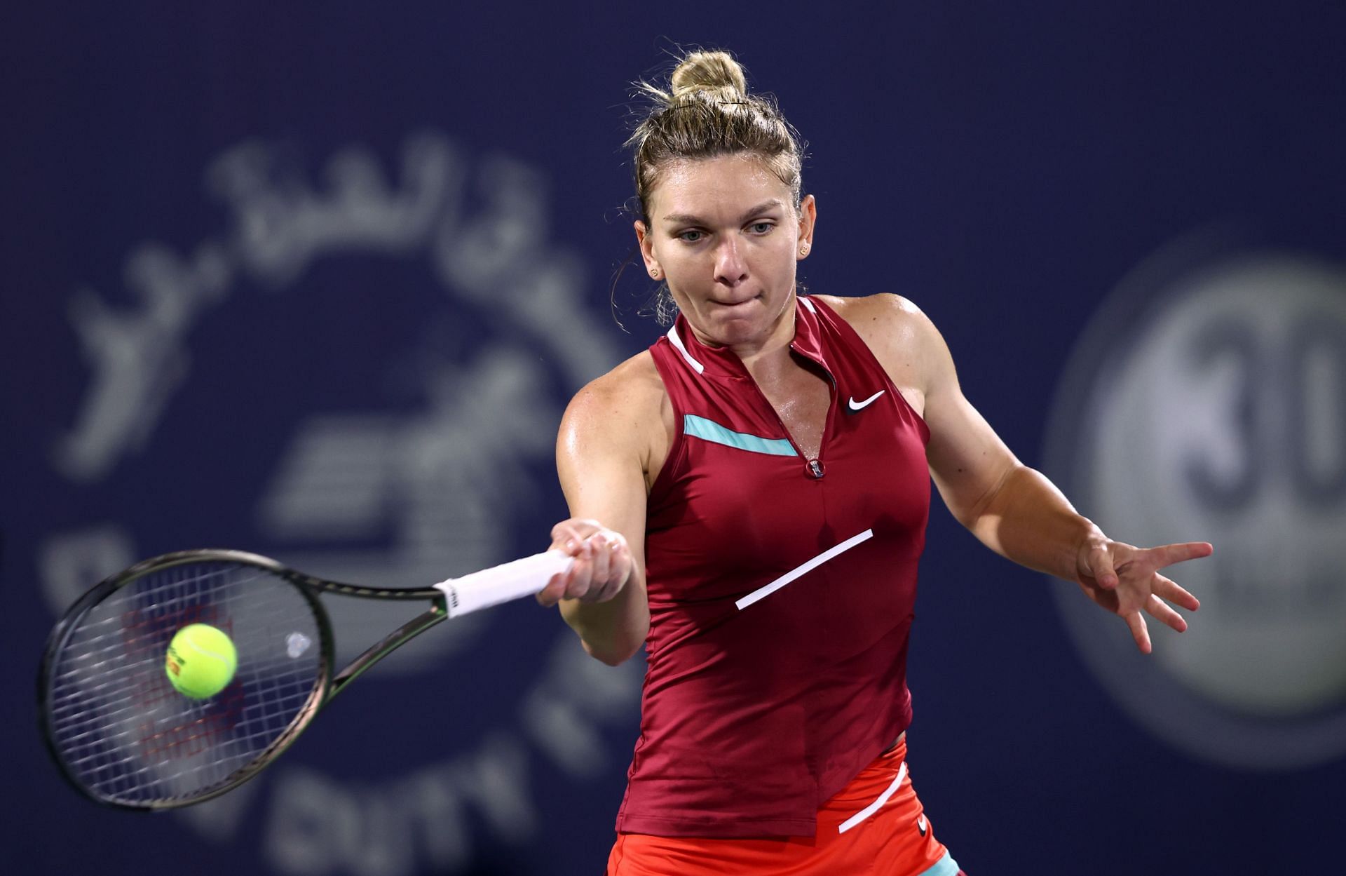 Halep in action at the Dubai Duty Free Tennis Championships
