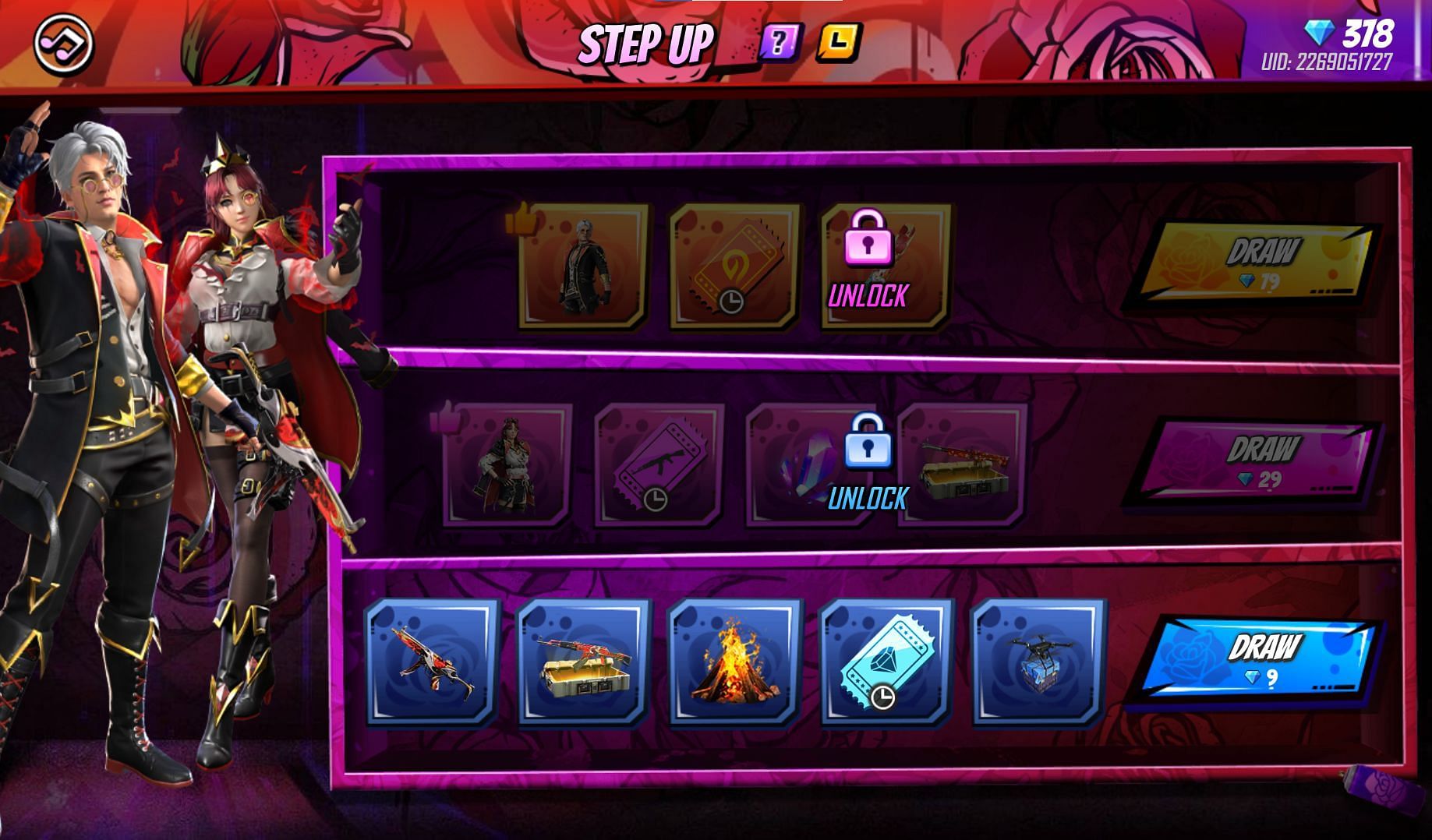 The various tiers of the Step Up event (Image via Garena)