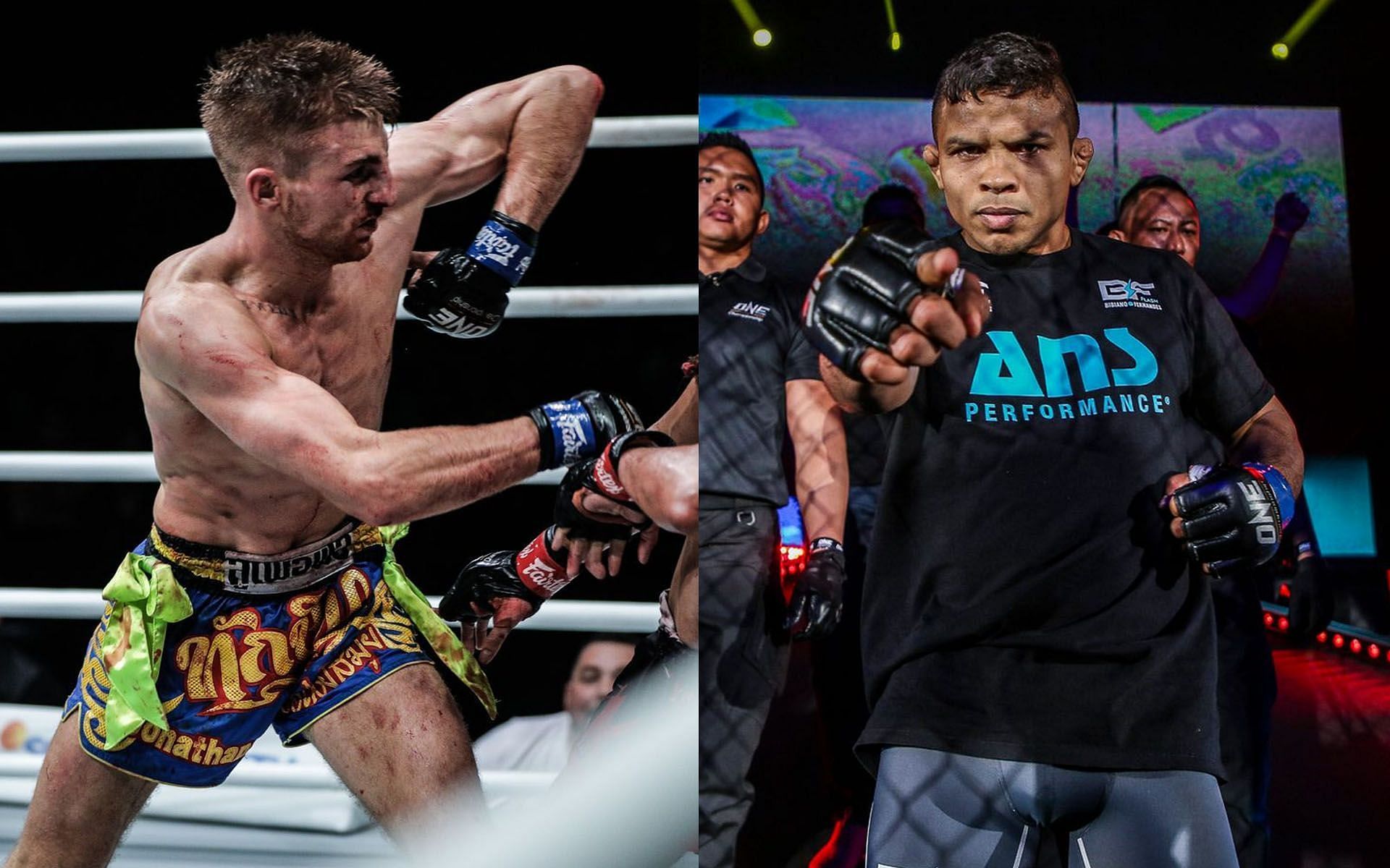 Jonathan Haggerty&#039;s (Left) elbow proved more powerful than the punch from Bibiano Fernandes. | [Photos: ONE Championship]