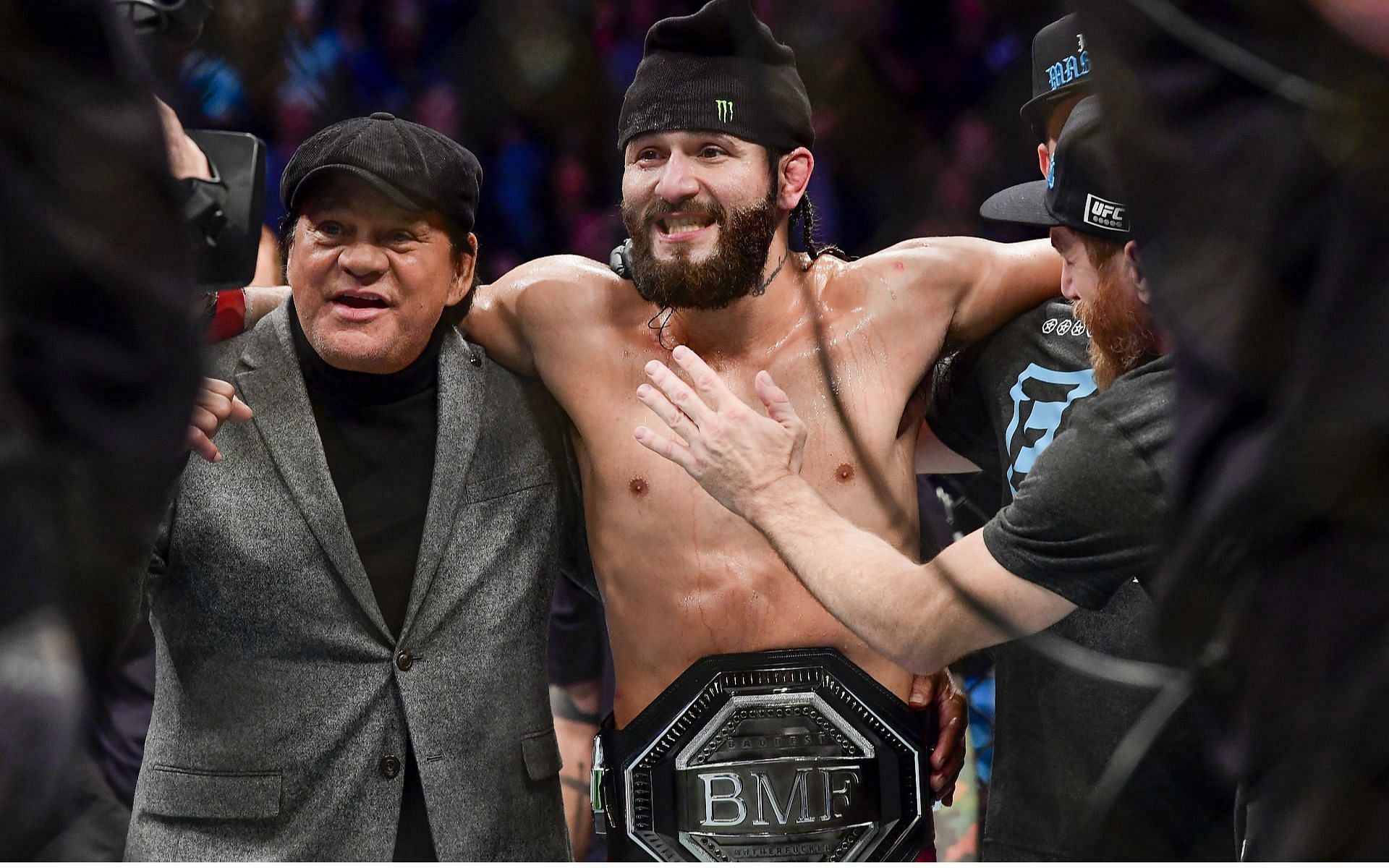 Jorge Masvidal (centre) poses with his BMF belt